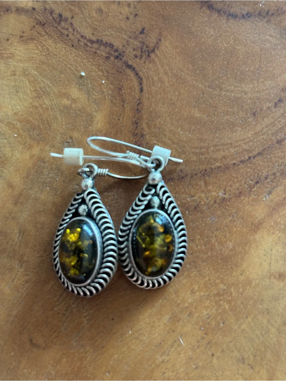 Sterling Silver Teardrop Amber Earrings - Honey Amber
